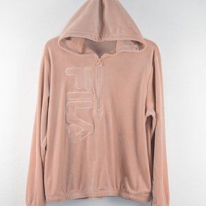 FILA Womens Velour Sweater Half-Zip Hoodie Size Large Pink